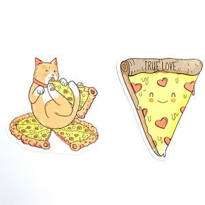 2pcs Cat and Pizza Stickers